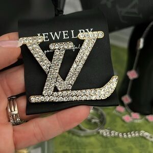 Crystal Embellished LV Brooch